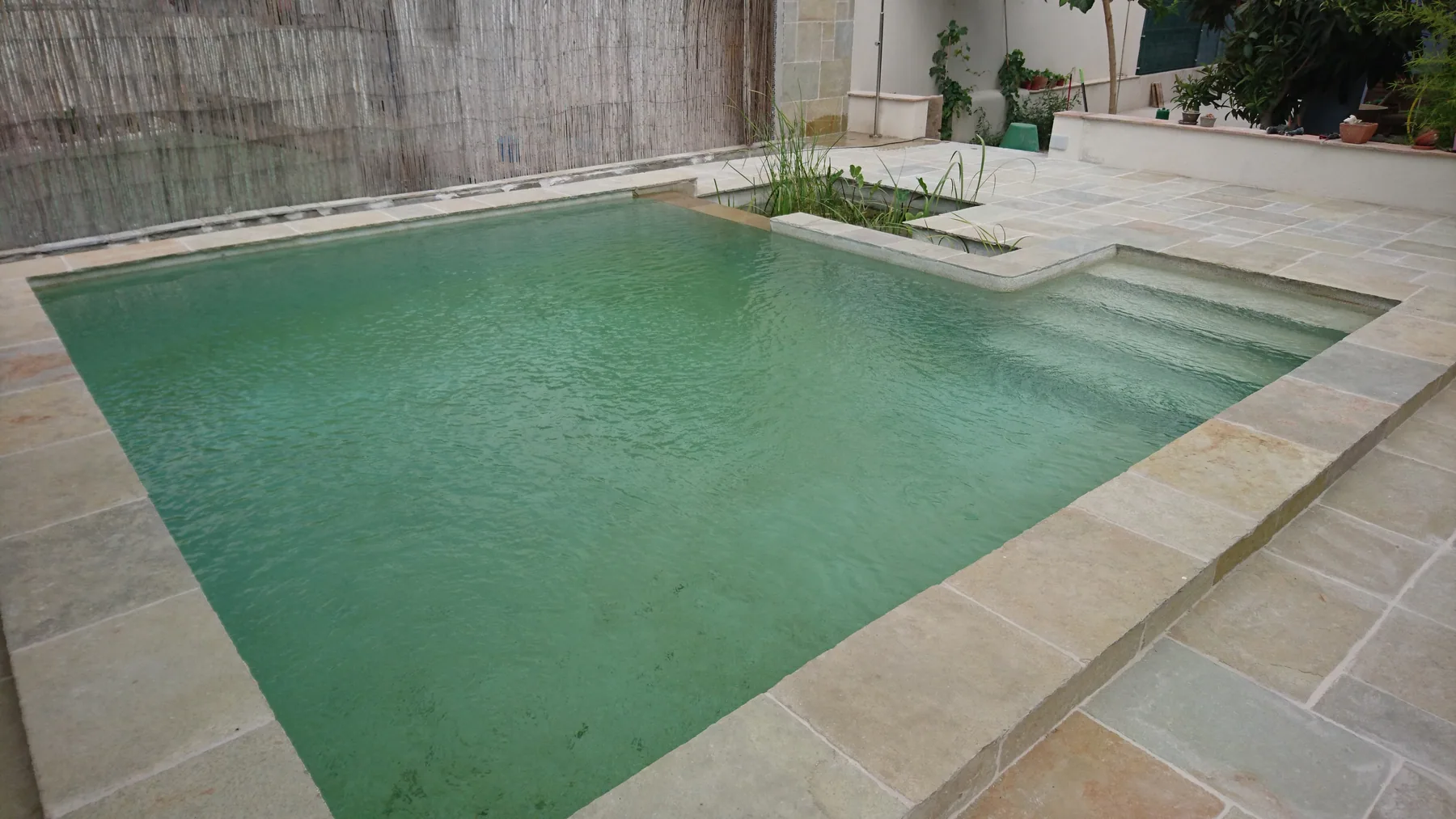 Piscina natural con coronación de piedra